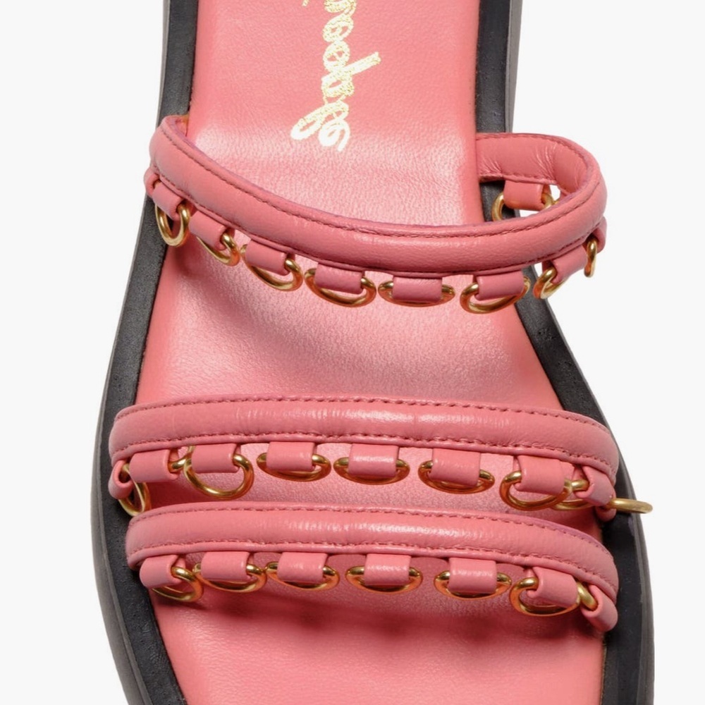 NIB Free People Midas Touch Pink and Gold Chain Platform Sandals Size 8.5